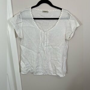 Alessia Pacini White Scalloped Women's Linen Made in Italy Blouse,Medium